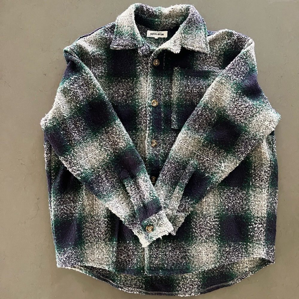 F**king Awesome Oversized Flannel Mens XL Gently Worn Green and Blue